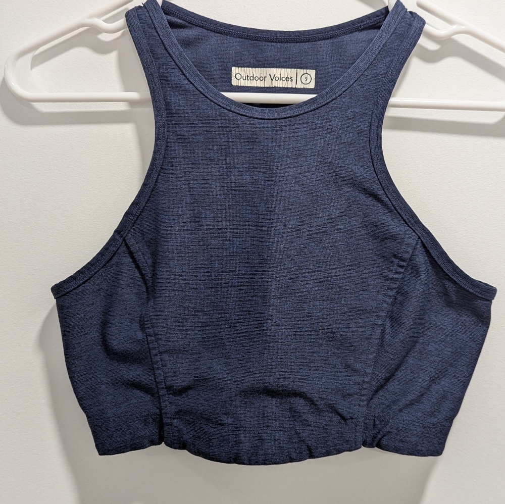 Outdoor Voices All time Sports Bra Blue Racerback Athletic Athleisure Crop Top S
